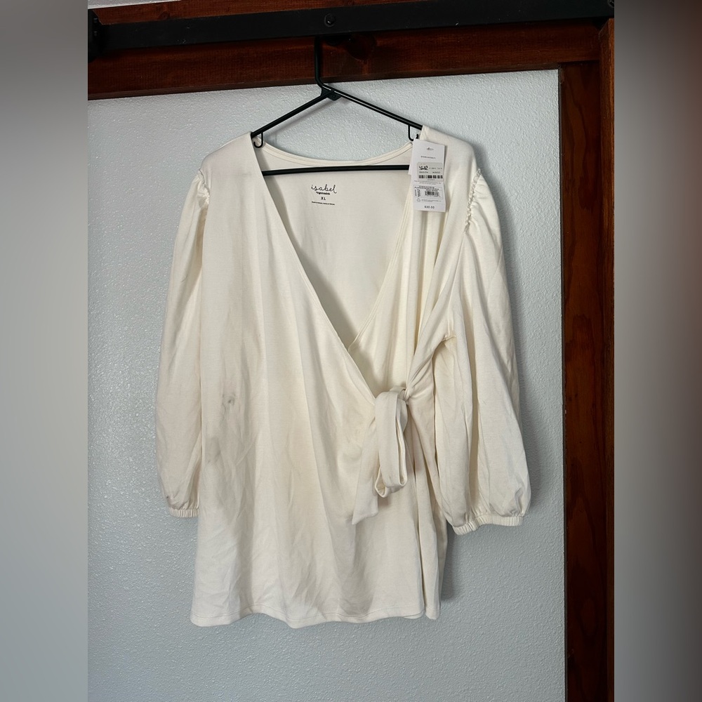 Isabel Maternity by Ingrid & Isabel Cream Puff Sleeve Wrap Blouse Size XL